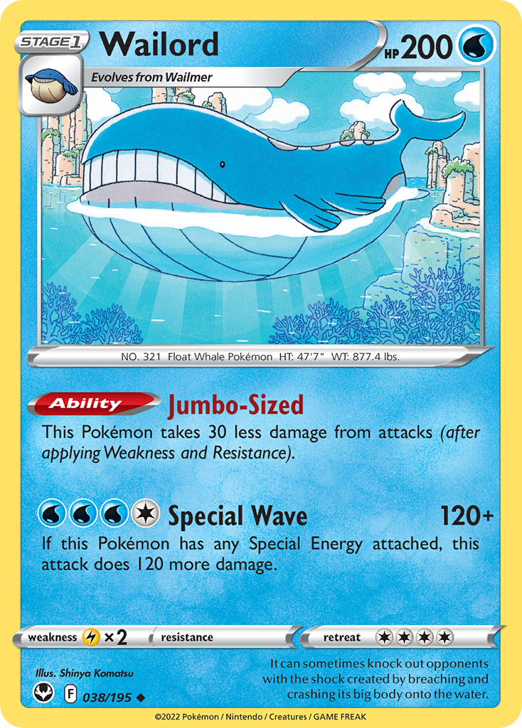 Wailord – Silver Tempest 038/195 Pokémon card