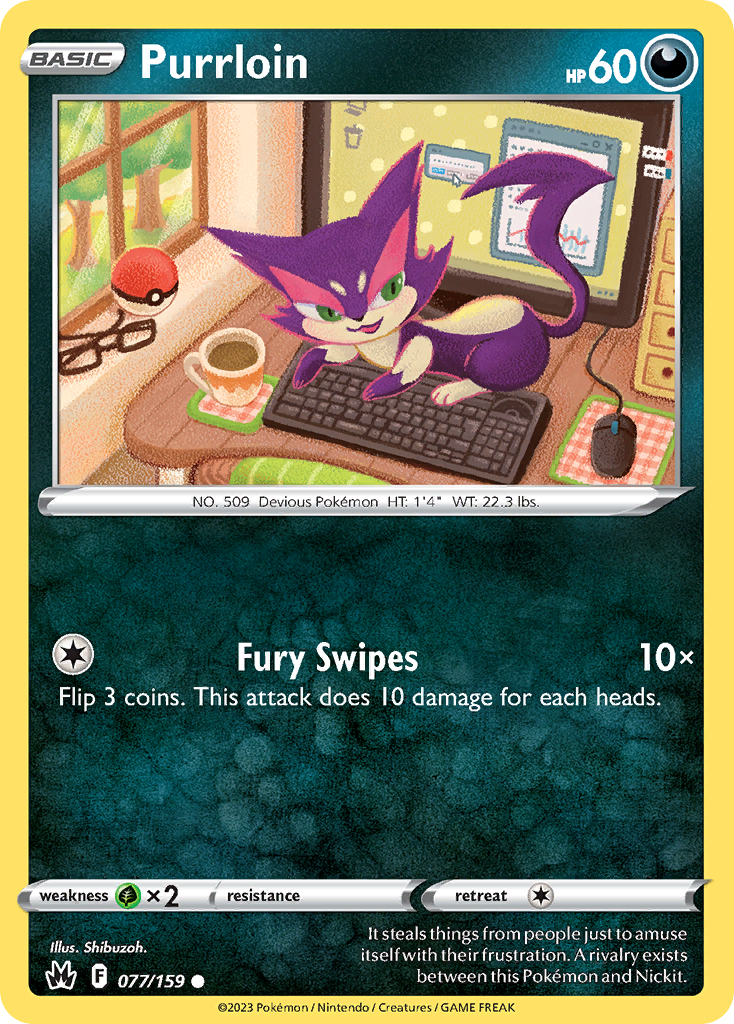 Purrloin – Crown Zenith 077/159 Pokémon card