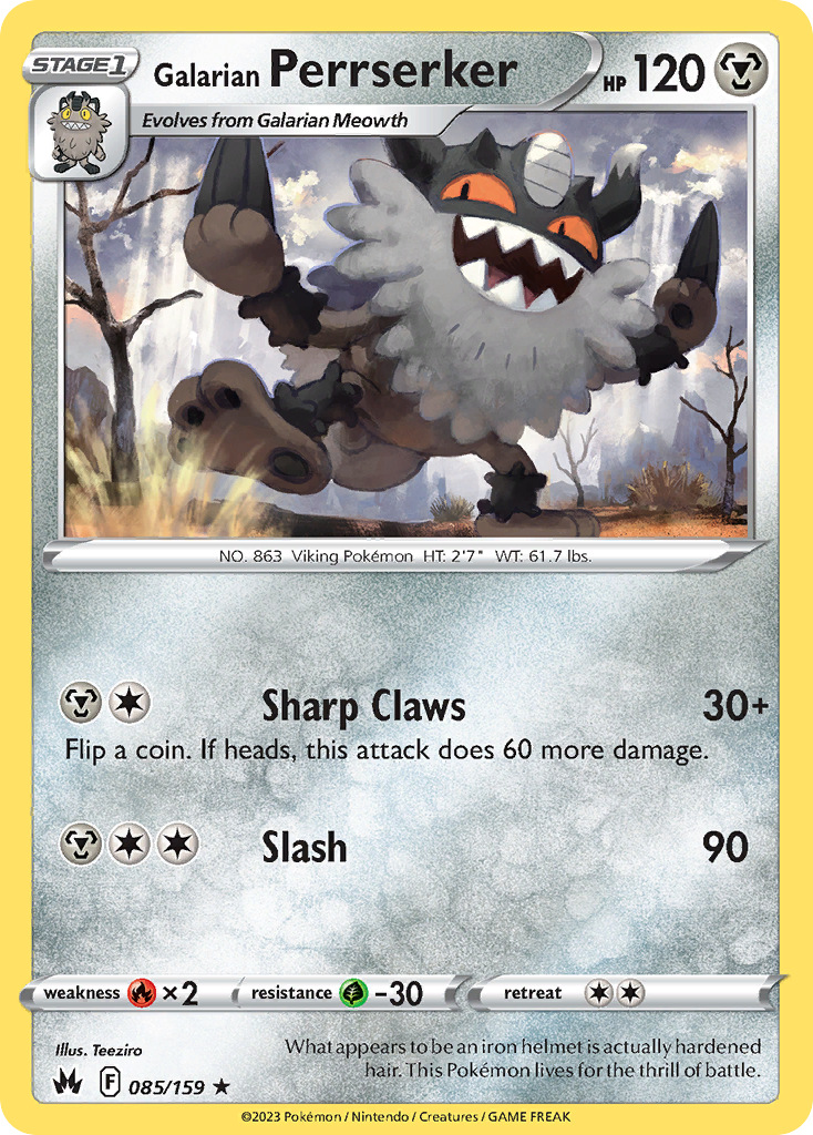 Galarian Perrserker – Crown Zenith 085/159 Pokémon card