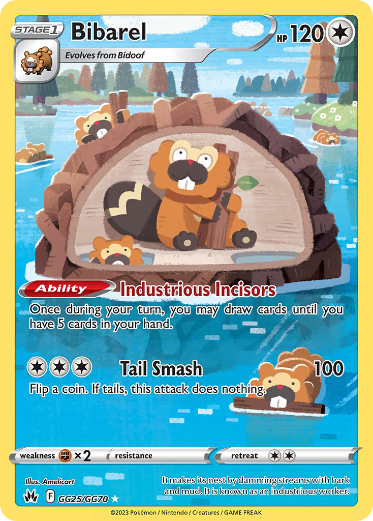 Bibarel – Crown Zenith Galarian Gallery GG25/GG70 Pokémon card