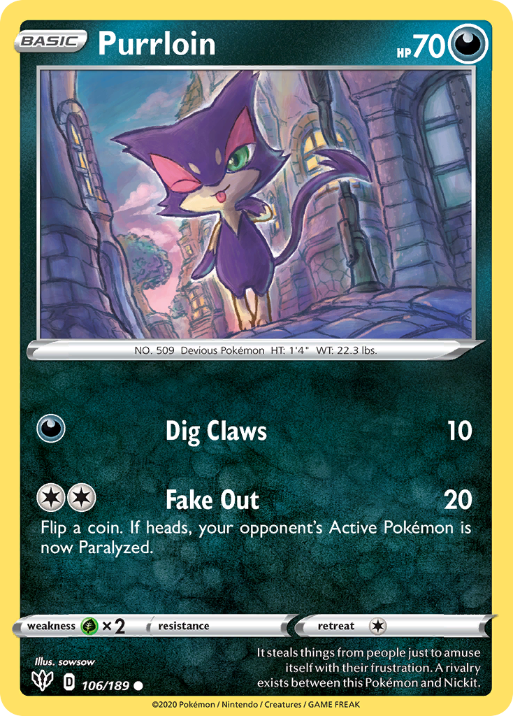 Purrloin – Darkness Ablaze 106/189 Pokémon card