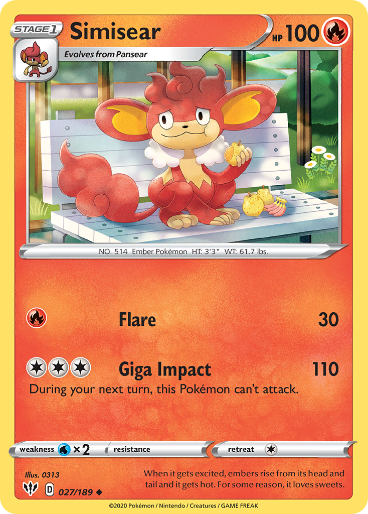 Simisear – Darkness Ablaze 027/189 Pokémon card