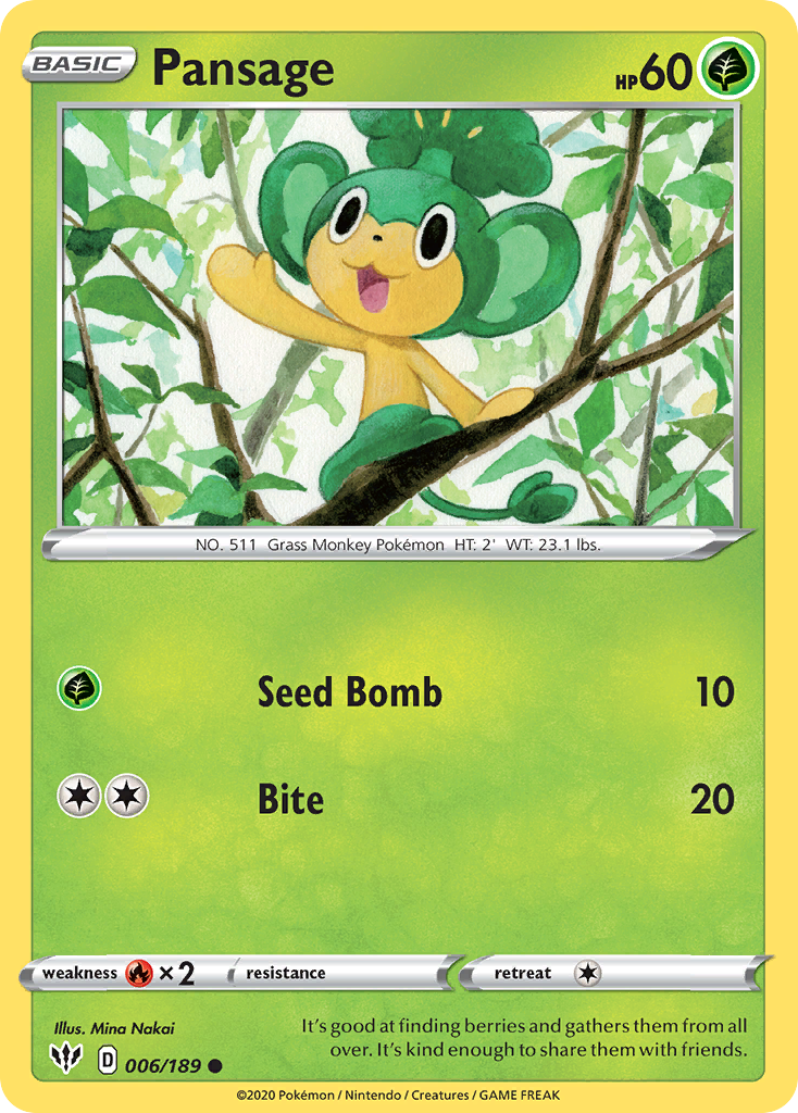 Pansage – Darkness Ablaze 006/189 Pokémon card
