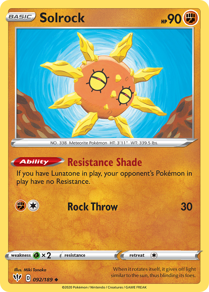 Solrock – Darkness Ablaze 092/189 Pokémon card