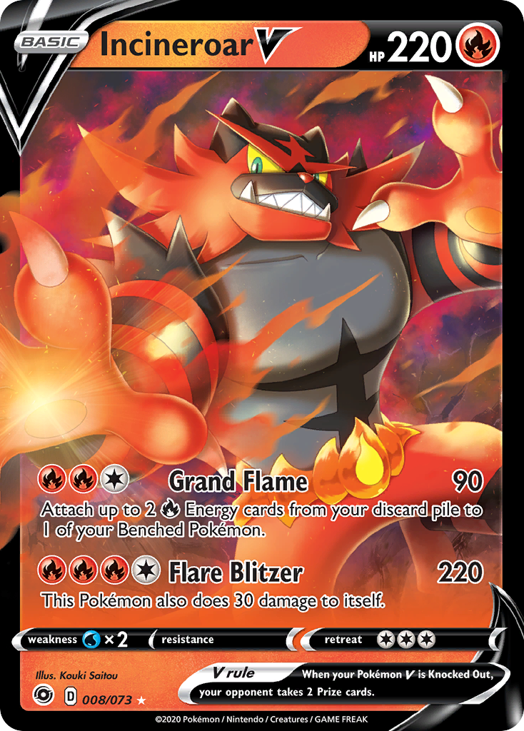 Incineroar V – Champion's Path 008/073 Pokémon card