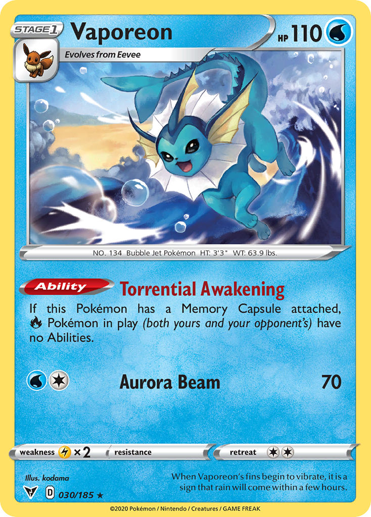 Vaporeon – Vivid Voltage 030/185 Pokémon card