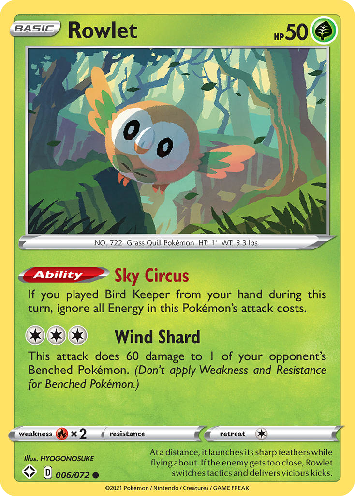 Rowlet – Shining Fates 006/072 Pokémon card