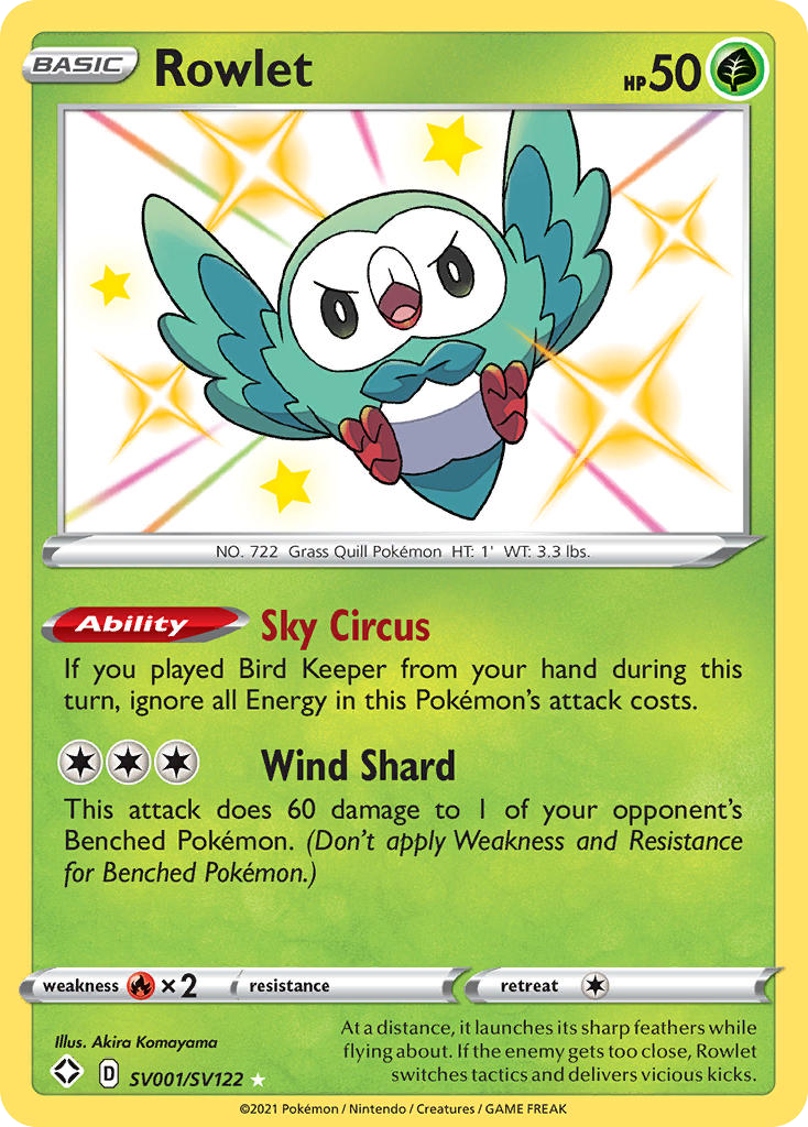 Rowlet – Shining Fates Shiny Vault SV001/SV122 Pokémon card