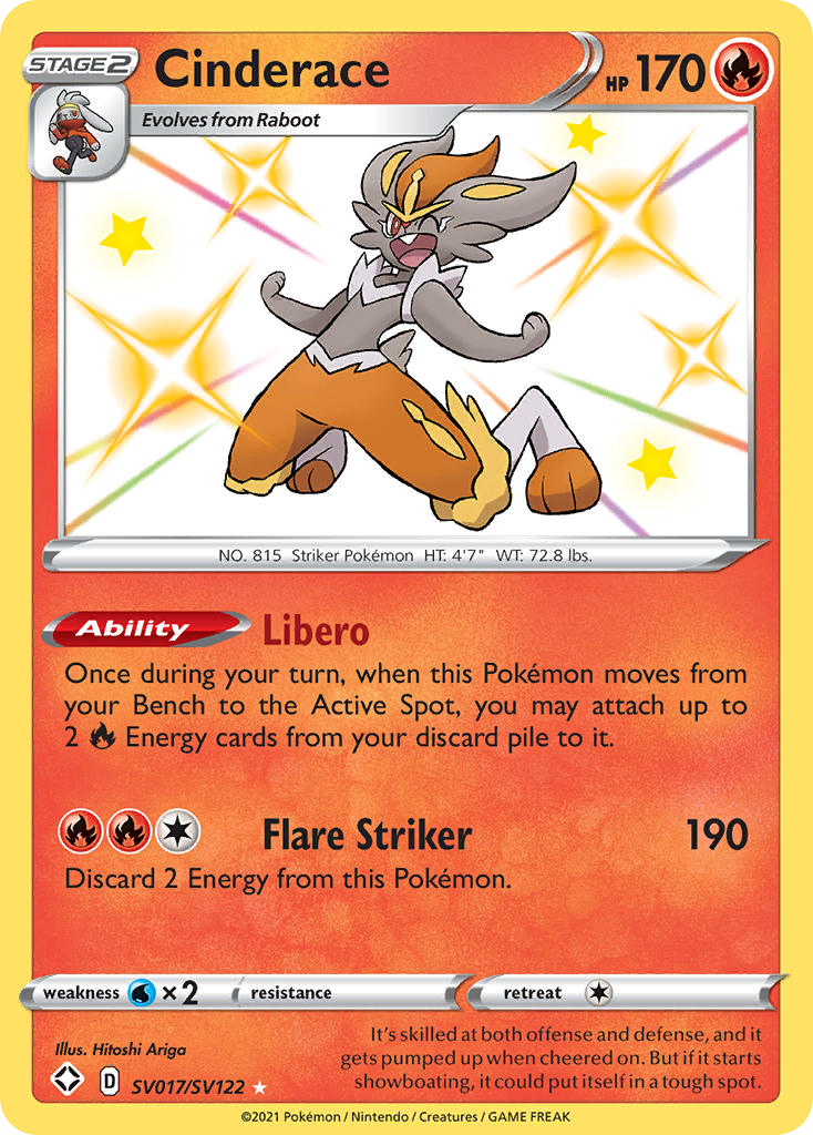 Cinderace – Shining Fates Shiny Vault SV017/SV122 Pokémon card