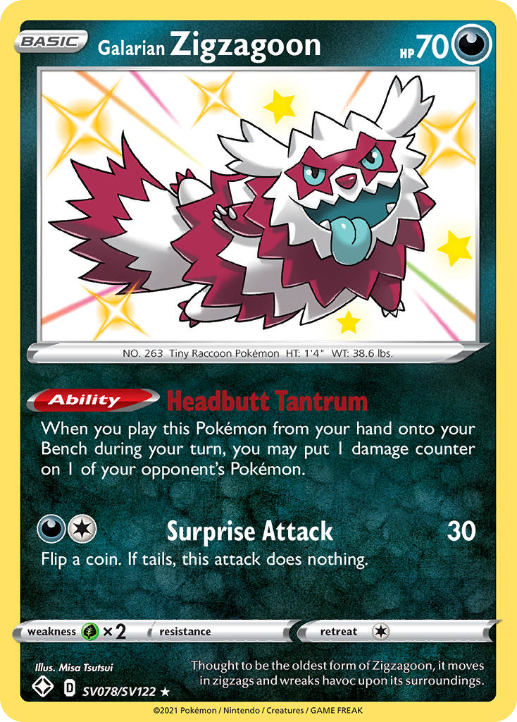 Galarian Zigzagoon – Shining Fates Shiny Vault SV078/SV122 Pokémon card