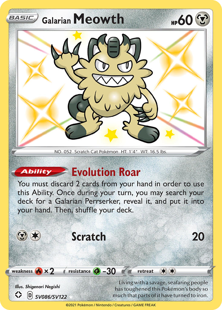 Galarian Meowth – Shining Fates Shiny Vault SV086/SV122 Pokémon card