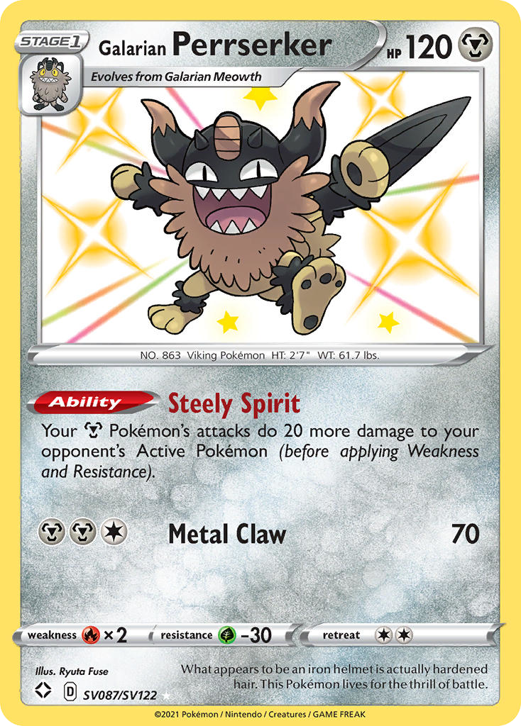 Galarian Perrserker – Shining Fates Shiny Vault SV087/SV122 Pokémon card