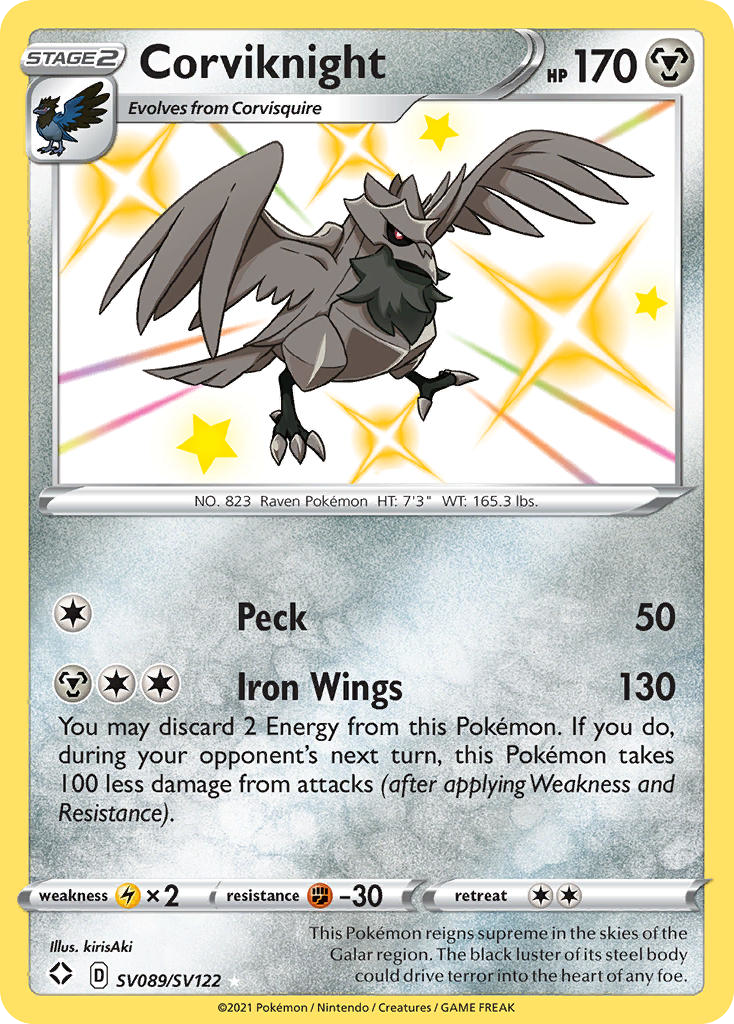 Corviknight – Shining Fates Shiny Vault SV089/SV122 Pokémon card