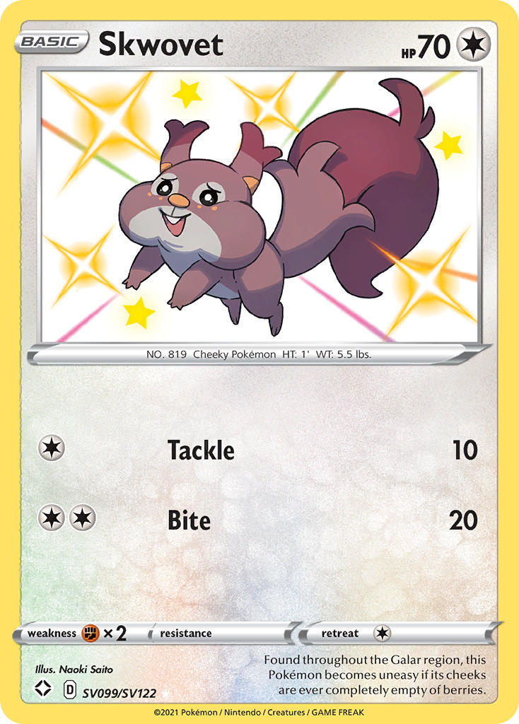 Skwovet – Shining Fates Shiny Vault SV099/SV122 Pokémon card