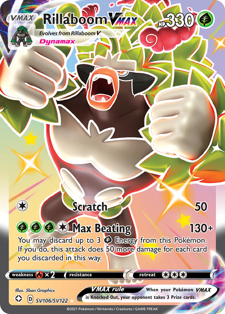 Rillaboom VMAX – Shining Fates Shiny Vault SV106/SV122 Pokémon card