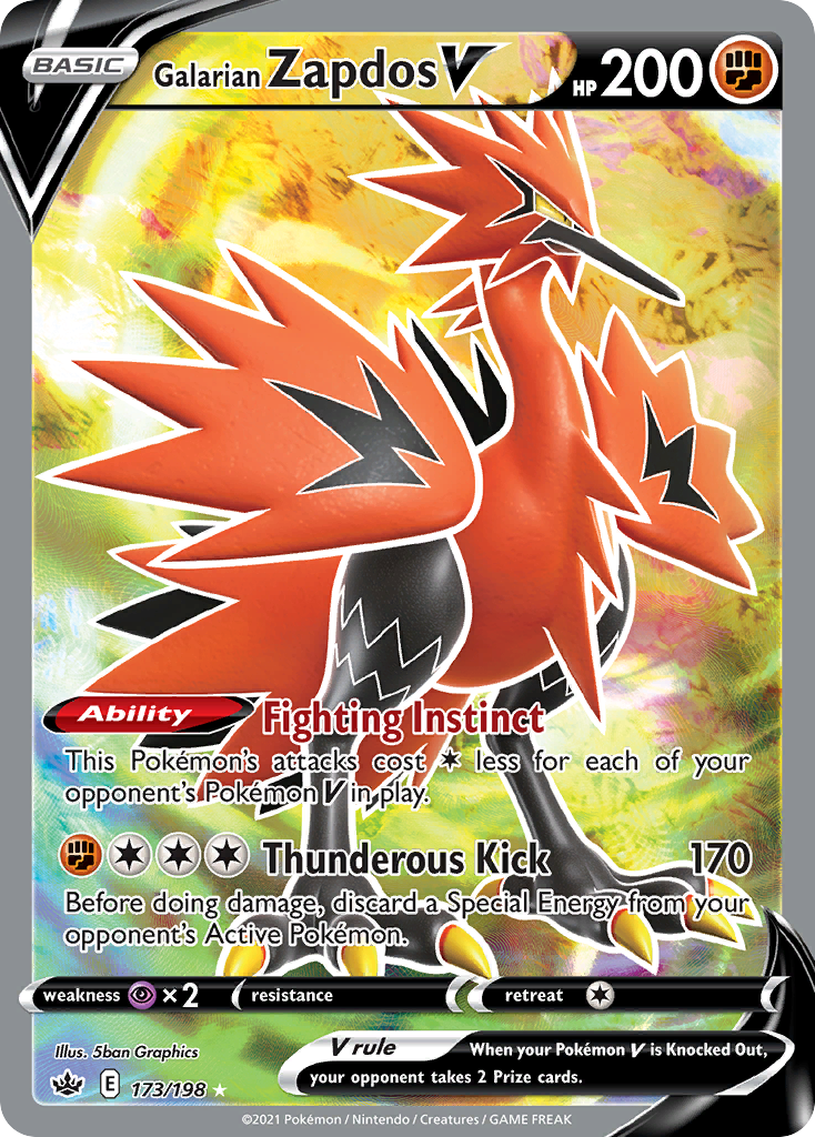 Galarian Zapdos V – Chilling Reign 173/198 Pokémon card