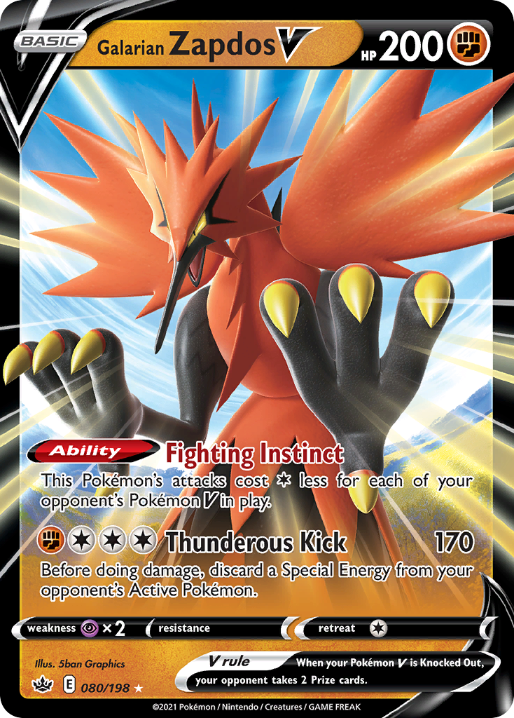 Galarian Zapdos V – Chilling Reign 080/198 Pokémon card