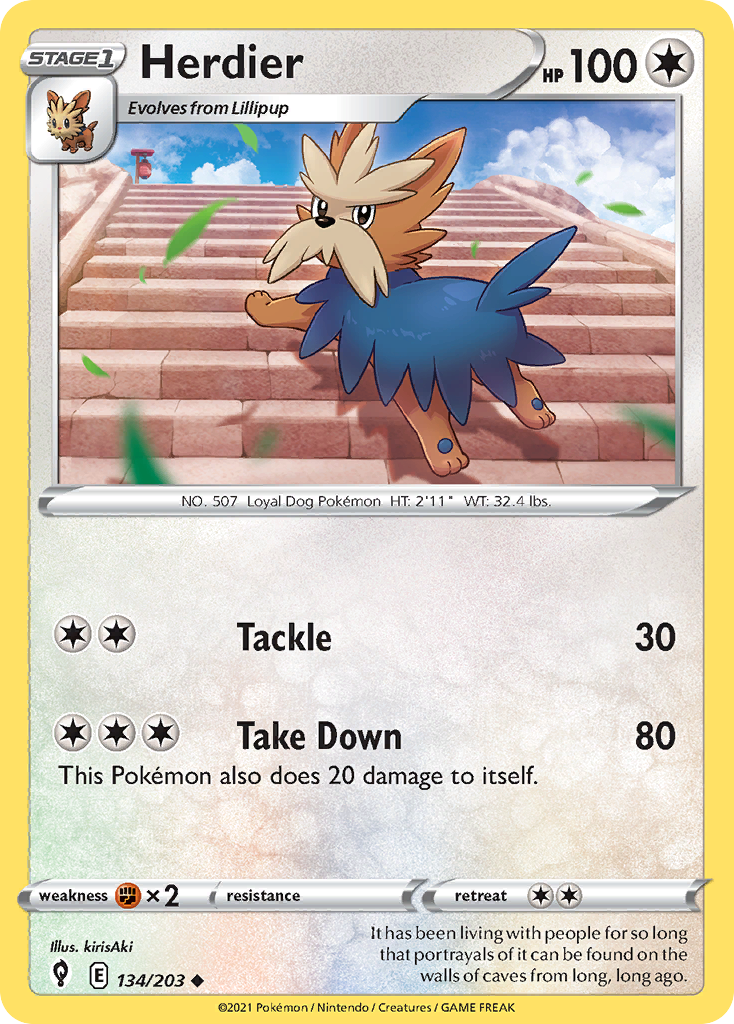 Herdier – Evolving Skies 134/203 Pokémon card