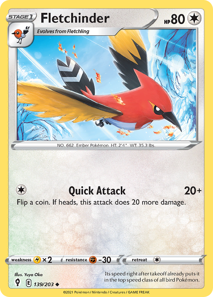 Fletchinder – Evolving Skies 139/203 Pokémon card