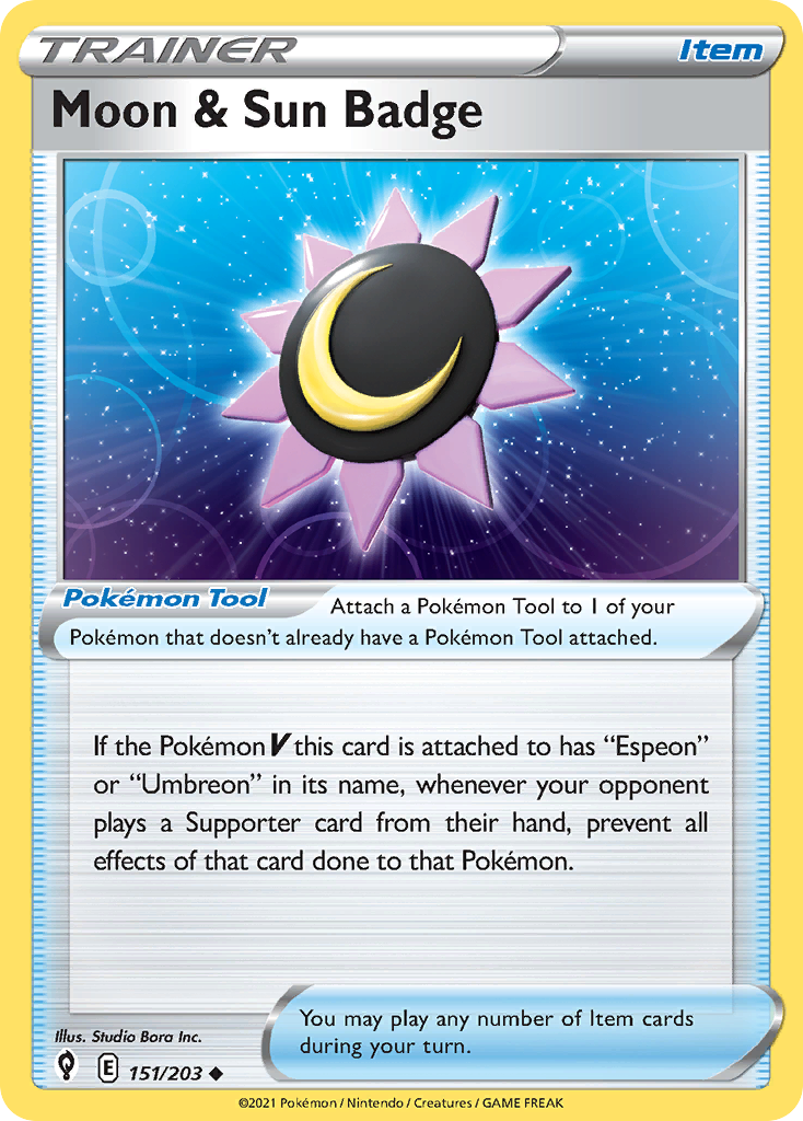 Moon & Sun Badge – Evolving Skies 151/203 Pokémon card