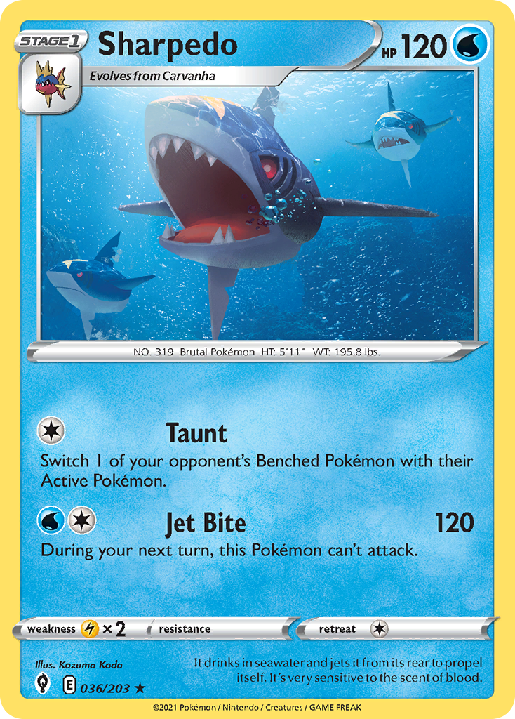 Sharpedo – Evolving Skies 036/203 Pokémon card