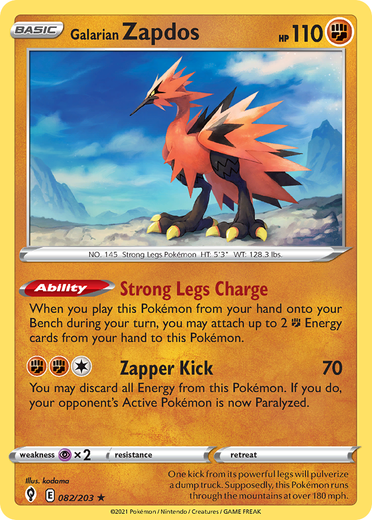 Galarian Zapdos – Evolving Skies 082/203 Pokémon card