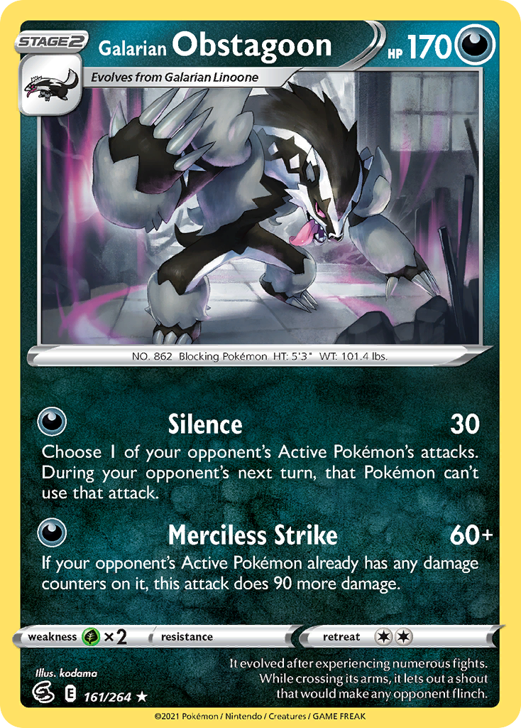 Galarian Obstagoon – Fusion Strike 161/264 Pokémon card