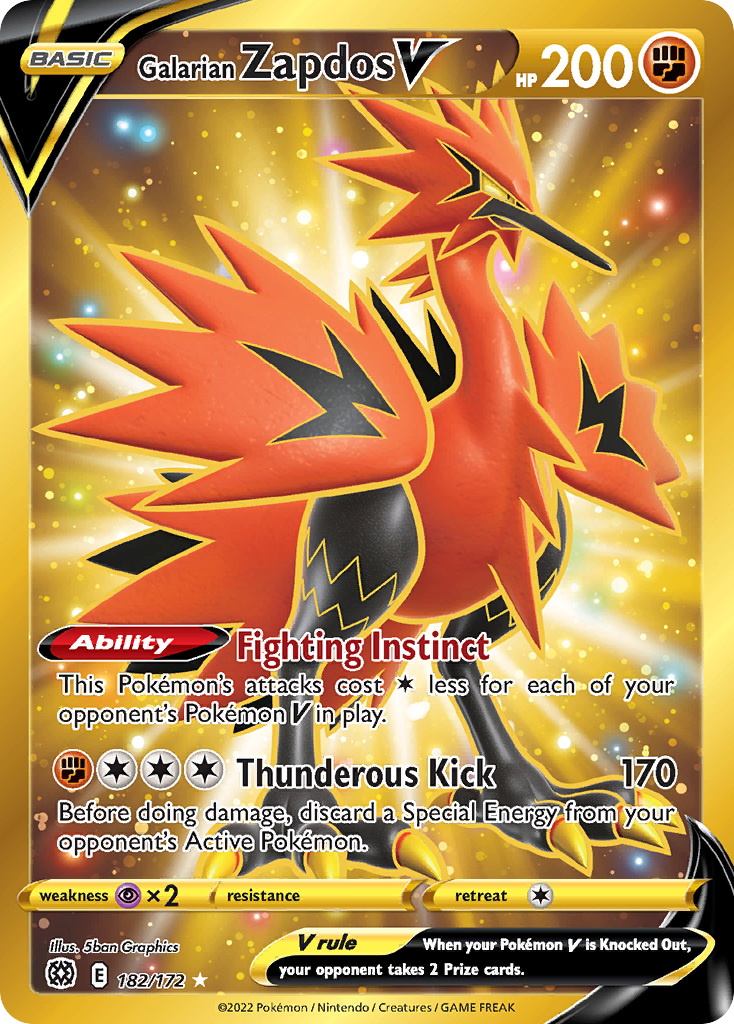 Galarian Zapdos V – Brilliant Stars 182/172 Pokémon card