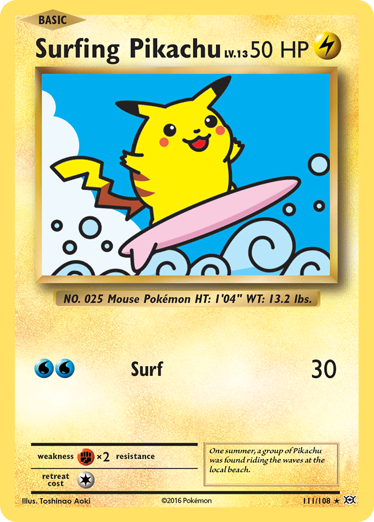 Surfing Pikachu – Evolutions 111/108 Pokémon card