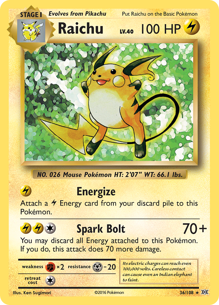 Raichu – Evolutions 36/108 Pokémon card