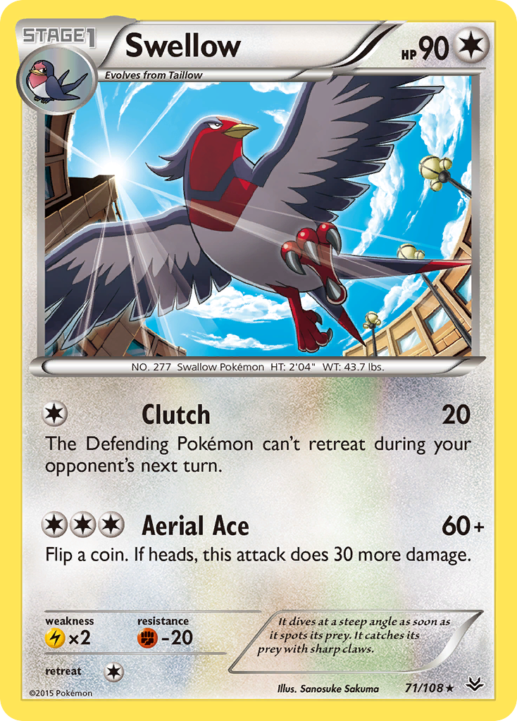 Swellow – Roaring Skies 71/108 Pokémon card