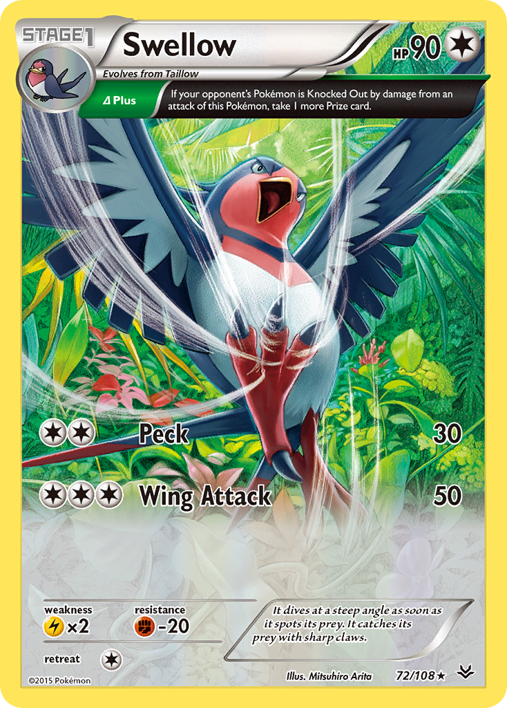 Swellow – Roaring Skies 72/108 Pokémon card