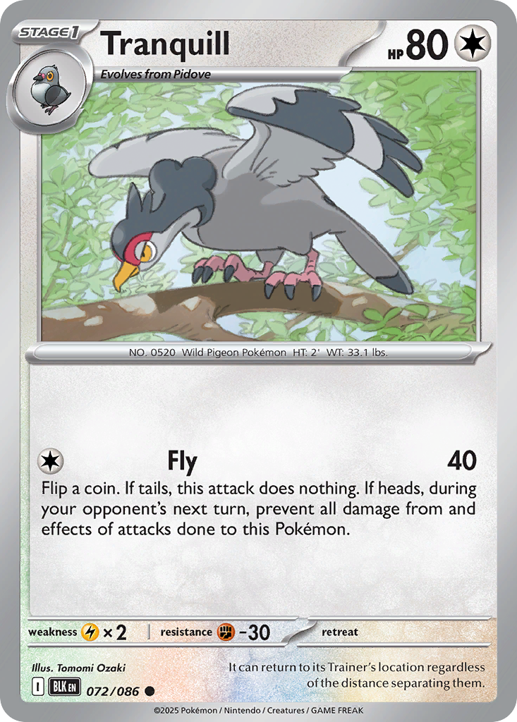 Tranquill – Black Bolt 072/086 Pokémon card