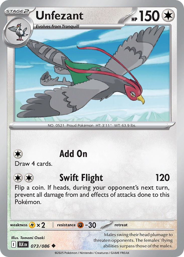 Unfezant – Black Bolt 073/086 Pokémon card